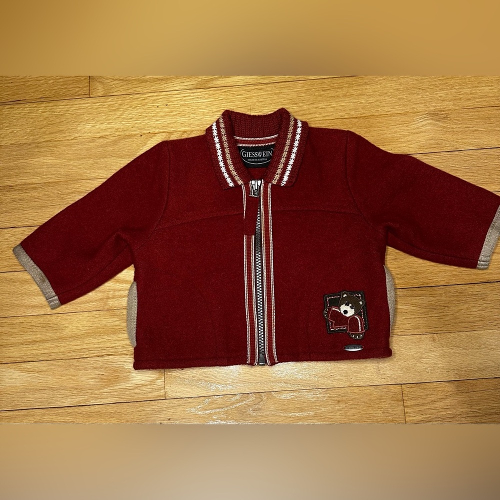 Giesswein Burgundy/Red Wool Jacket with Striped Collar